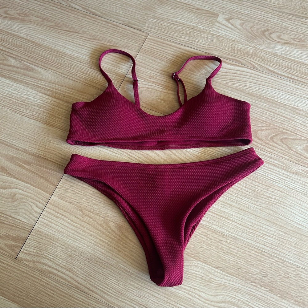 Zaful Wine High Cut Two Piece Bikini Set Large Size 8